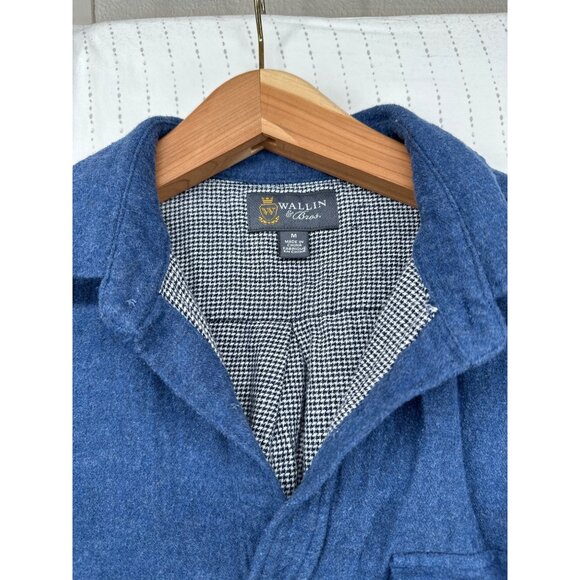 Wallin & Bros Men Button Shirt Sz M Shacket Heavy Lined Soft Blue Cotton Flannel - Picture 7 of 16
